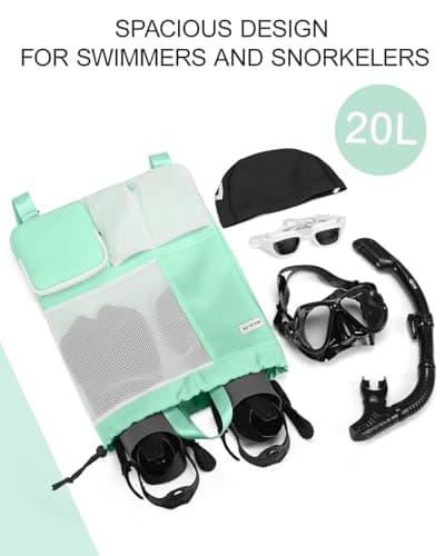 BAVELOE Swim Bag with Wet Pocket, Mesh Drawstring Backpack for Beach, Swimming, Snorkeling, Pool, Gym for Women Men (Mint Green) - Thumbnail 6