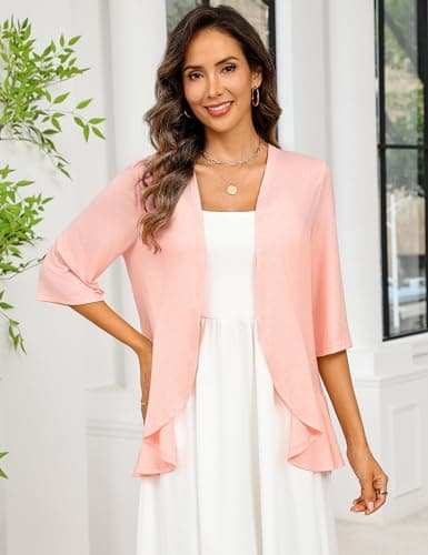 Totatuit Women's Summer Lightweight Cardigan 3/4 Sleeve Open Front Pink Cardigans Sweaters Loose Light Jackets - Thumbnail 6