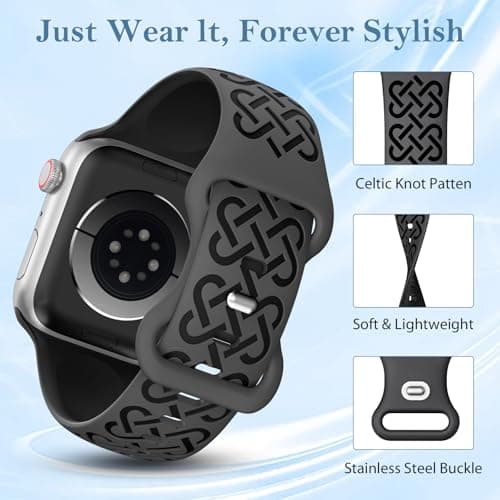Minyee 2 Pack Engraved Bands Compatible with Apple Watch Band 38/40/41/42mm Women, Soft Silicone Two-Tone Celtic Sport Strap for iWatch Series 11 10 9 8 7 6 5 4 SE/Ultra 3 2 1, Black/VioletRed - Thumbnail 2