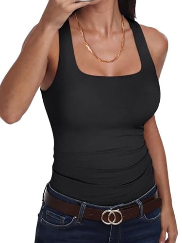 ANRABESS Womens Double Lined Tank Top Racerback Basic Shirts Summer Fashion Clothing 2026 Black Medium - Image 1
