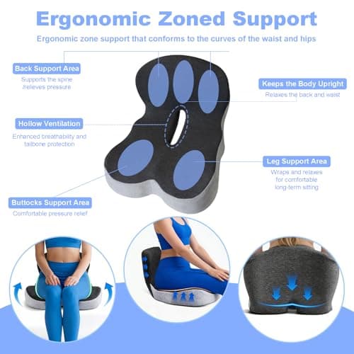 kowptyy Trucker seat Cushions for Long Sitting, Office Chair Seat Cushions for Office Chair with L-Shaped Ergonomic Design, Memory Foam Chair Cushion for Long Sitting Office Worker(Black Gray) - Thumbnail 6