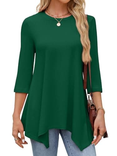JUSTFASHIONNOW Women's Tops 3/4 Sleeve Dressy Casual Plus Size Tunic Tops to Wear with Leggings Maternity Shirts Christmas Blouses（Darkgreen，Small - Thumbnail 4