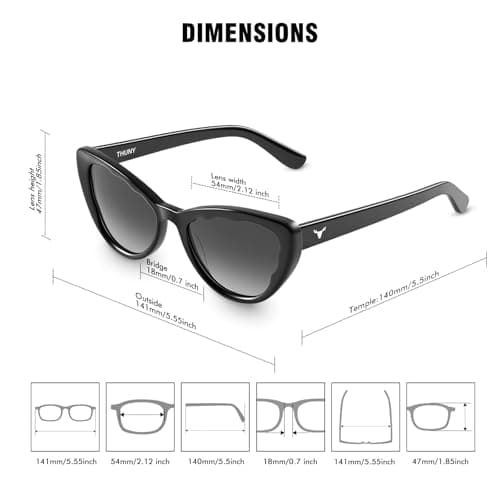 THUNY Black Cat Eye Sunglasses with UV400 Protection for Women,Trendy Polarized Acetate Cateye Sunglasses Petals-Pattern Frame for Ladies,Fashion Gradient Retro Sun Glasses for Travel Driving Outdoor - Thumbnail 3