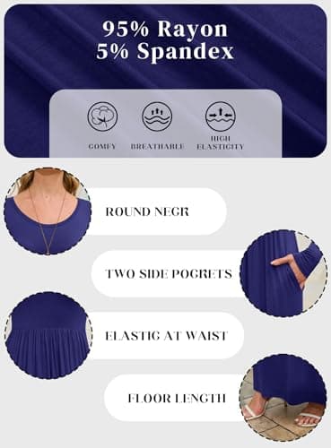 DEARCASE Maxi Dress for Women Dark Blue XX-Large Crewneck Long Sleeves Wedding Guest A-line Plain Casual Empire Waist Flowy Party Vintage Spring Fall Winter Floor Dresses with Pocket - Thumbnail 5