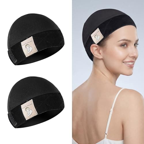 HappClan 2-Pack Wig Grip Cap for Glueless Wig, Non Slip Wig Caps for Women with Velvet Grip Band, Breathable Modal Wig Cap with Adjustable Hook and Loop for Sensitive Scalp, Daily & Sports Use, Black