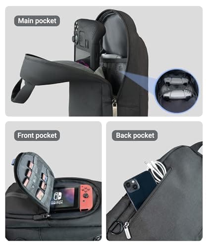 Syntech Carrying Case Compatible with Steam Deck OLED/ROG Ally X/ROG Xbox Ally X/Legion Go S/Nintendo Switch 2/PS Portal, Portable Travel Sling Bag for Consoles & Accessories with Large Storage, Black - Thumbnail 3