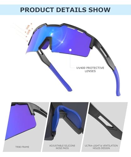 KALIYADI Polarized Sports-Sunglasses Men Cycling-Sunlasses: Lightweight Running Sun Glasses UV400 Protection Golf Fishing - Thumbnail 4