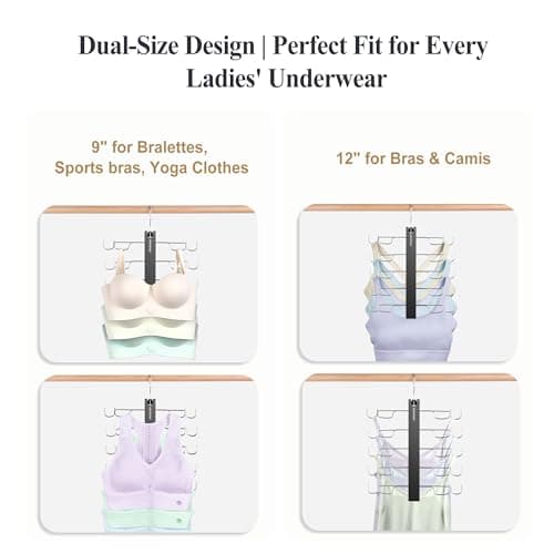 HOUSE DAY Tank Top Hanger, Dual-Row 5 Tier Space Saving Bra Hanger, Premium Lotus Wood Non-Slip Hangers with 360° Swivel Hooks, Closet Organizer for Sports Bras & Tank Tops, Cami (Black 1 Pack) - Thumbnail 5