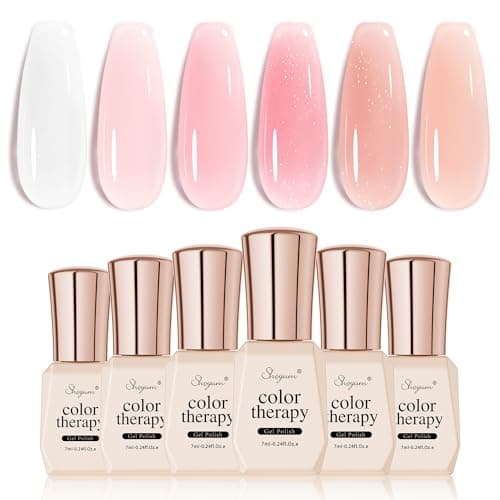 SHOYUM Icy Jelly Nude Pink Gel Nail Polish Set of 6 Transparent Milky White Colors Sheer Gel Polish x Kit for Salon Manicure and Nail Art DIY at Home - Image 1