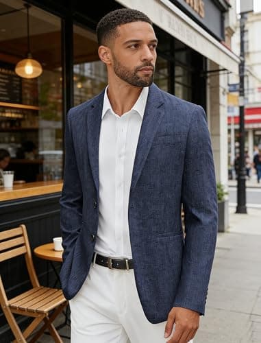 Vssjavun Mens Slim Fit Blazers and Sport Coats Suit Jacket Business Stylish Daily Blazer Navy Blue - Thumbnail 5
