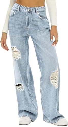 HDLTE Women High Waist Wide Leg Jeans - Baggy Loose Boyfriend Denim Pants Y2K - Image 1