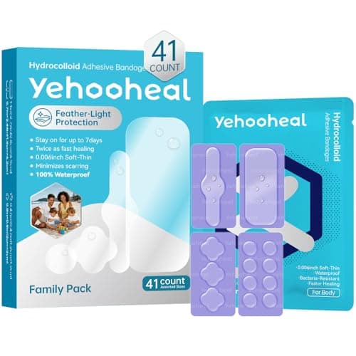 Hydrocolloid Bandages Variety Pack 0.006in Optimally Thin Second Skin 5 Day Protect Waterproof Faster Healing Less Scarring Individually Wrapped,for Cuts Scrapes Acne Pimple,41 Count(Assorted Sizes) - Image 1