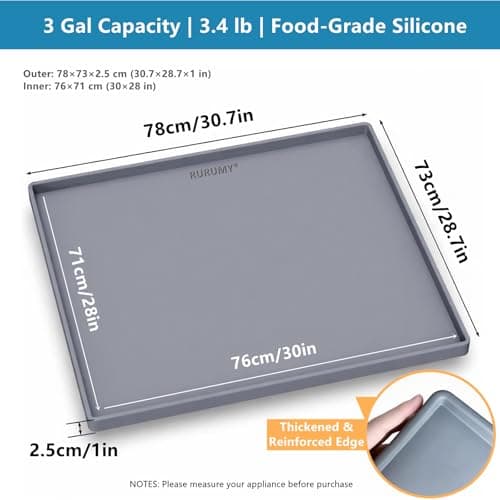 Thickened Large Washing Machine Silicone Mat 30" x 28" Reinforced 1 inch Raised Edge Non-Slip Waterproof Drain Pan Drip Tray Flexible Soft Pads for Under Washer Dryer Floor Leak Protector - Thumbnail 5