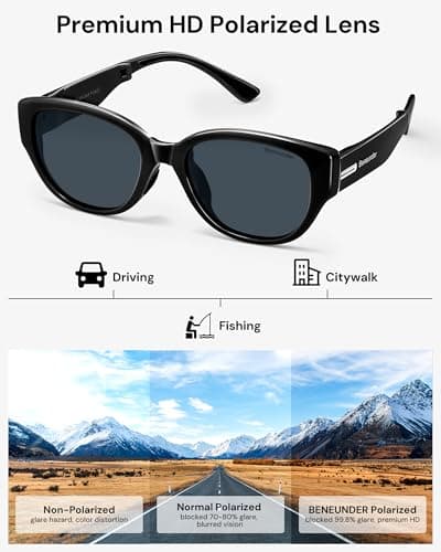 BENEUNDER Women's Polarized Sunglasses - UV400 Trendy Folding Lightweight Shades, Retro Classic Designer Style - Thumbnail 2