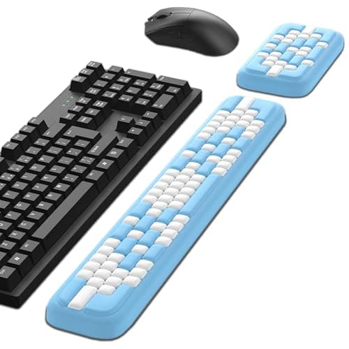 MEKASS Keyboard Wrist Rest, Ergonomic Wrist Pad, Soft Memory Foam Keyboard Hand Rest with Non-Slip Base, Easy Typing, Pain Relief, Comfort Support for Office Work Gaming Accessories (Blue White)