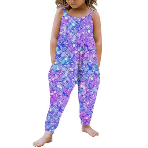 Kislio Toddler Baby Girls Jumpsuit One Piece Mermaid Romper Sleeveless Strap Summer Outfits Pockets Clothes 1-6 Years - Image 1