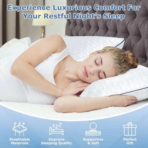 Slybear Cooling Bed Pillows King Size Set of 2 for Sleeping, Adjustable Shredded Memory Foam Pillows for Side Back Stomach Sleepers -Luxury Gel Pillows Hotel with Washable Removable Cover - Thumbnail 2