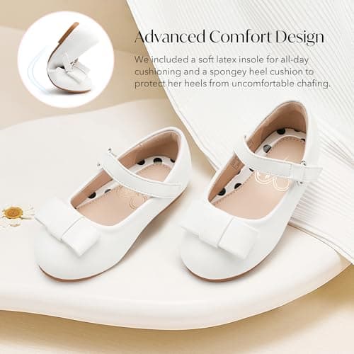 Stelle Girls Dress Shoes Toddler Mary Jane Shoes Flats with Bow for Toddler/Little/Big Kids(GMJ009-2-White,6MB) - Thumbnail 5