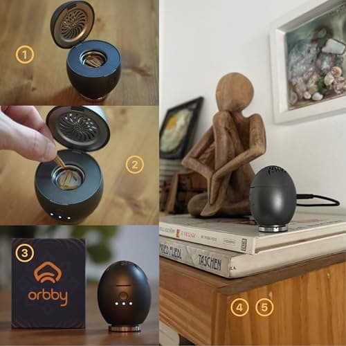 Orbby Scent Diffuser Starter Kit | Mini Portable Desk Diffuser for Office: Electric Incense Burner, Rechargeable Cordless Pet Safe Air Freshener for Home, Flameless (Gray, Inculdes Pellets) - Thumbnail 3