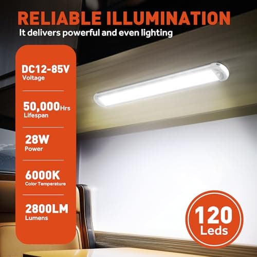 12V LED Interior Light Bar, 120LEDs 28W Led Strip Lights with ON/Off Switch, for Enclosed Cargo Trailer Car RV Van Truck Lorry Camper Boat Caravan Motorhome (4 Pack) - Thumbnail 2