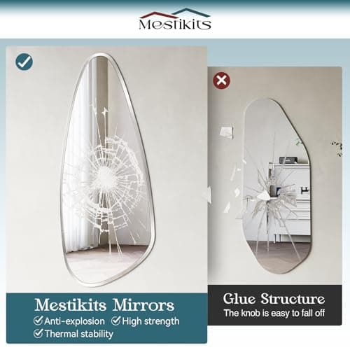 Mestikits 48"x22" Irregular Frameless Oval Wavy Bathroom Entryway Wall Mirror, Asymmetrical 0.59" inch Beveled Mirror with 4MM HD Shatter-Proof Mirror for Living Room. Hung Horizontally or Vertically - Thumbnail 5