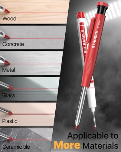 STAGEEK 3PCS Carpenter Pencils with Sharpener, Heavy Duty Woodworking Tools, Mechanical Pencil Set with 39 Refills, Deep Hole Long Nib Marker Pens for Architect Marking with Case (Red, Black, Yellow) - Thumbnail 3