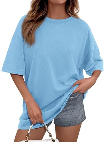 PRETTYGARDEN Womens 2026 Spring Going Out Tops Casual Short Sleeve Crewneck Loose Fit Basic Oversized T Shirts Summer Outfits (Sky Blue,X-Large) - Image 1