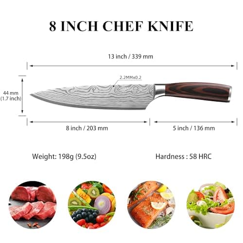 Sunnecko 8 Inch Chef Knife - Ultra Sharp 12-15 Degree Edge Kitchen Knife for Meat Vegetable Cutting Japanese Style, High Carbon Stainless Steel Blade, Pakkawood Handle &Sheath, Cooking Father Day Gift - Thumbnail 2