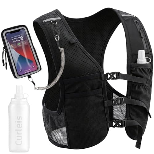 Running Hydration Vest for Women Men, Ultra-Lightweight Adjustable Running Vest with 500ml Soft Flask & Touchscreen Phone Pouch, Breathable 360° Reflective Running Backpack for Marathon (Large)