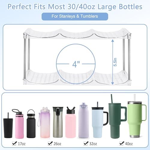 Stackable Water Bottle Organizer - Large Compartment Stanley Cup Holder, Water Bottle Holder for Stanley Tumbler 40oz, Tumbler Organizer Kitchen Pantry Organization and Storage, 4 Tier Storage Rack - Thumbnail 2