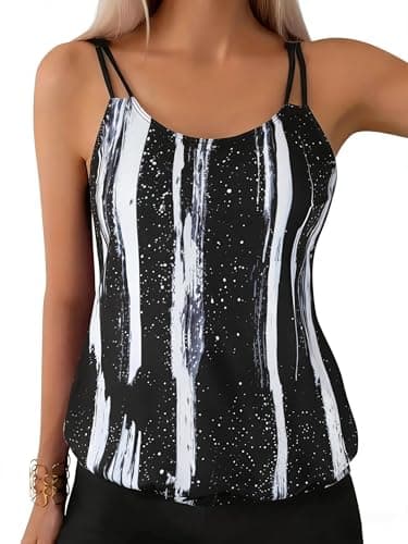 ZAFUL Womens Tankini Tops Blouson Tummy Control Swim Top Loose Fit Bathing Suit Top No Bottom 1-Black Stripes M - Image 1