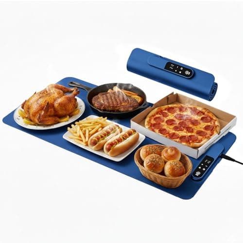 Warming Mat for Food - Fast Full Surface Electric Warming Tray with 7 Temp-Settings & 8H Timer, Portable Roll Up Food Warmer with Heat Insulation Pad for Gatherings Parties Buffet XL-Grey - Image 1