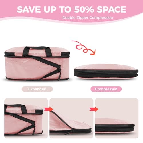 8-Piece Compression Packing Cubes for Travel, Stylish Luggage Organizer Set for Women, Space Saving Travel Essentials, Perfect for Vacation Cruise, Weekend Getaways & Carry-On Packing - Light Pink - Thumbnail 3
