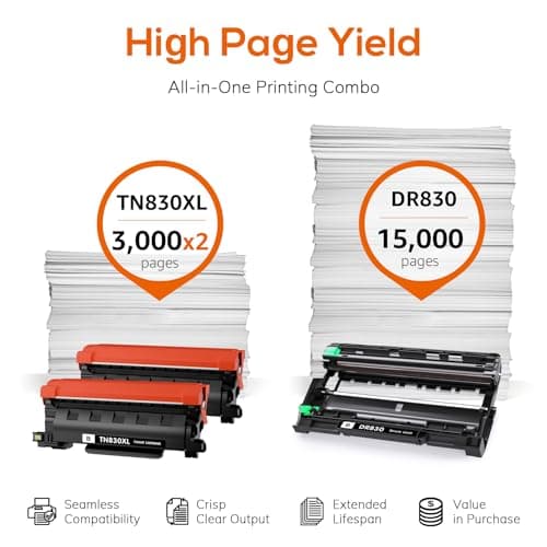 Jeostarky TN830XL Toner and DR830 Drum Unit Replacement for Brother TN830XL DR-830 use with HL-L2460DW HL-L2405W HL-L2480DW MFC-L2820DW DCP-L2640DW MFC-L2900DW (2 Toner 1 Drum) - Thumbnail 2