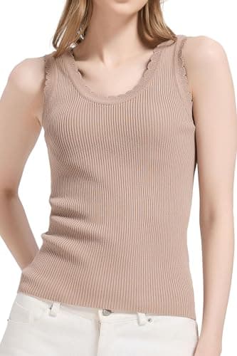Orolay Womens Scalloped Trim Ribbed Tank Top Sleeveless Soft Knit Cami Fitted Summer Undershirt - Image 1