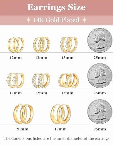 8 Pairs Gold Hoop Earrings Set for Women, 14K Gold Plated CZ Cartilage Earring for Multiple Piercing, Lightweight Hypoallergenic Small Hoop Stackable Jewelry Gift - Thumbnail 6