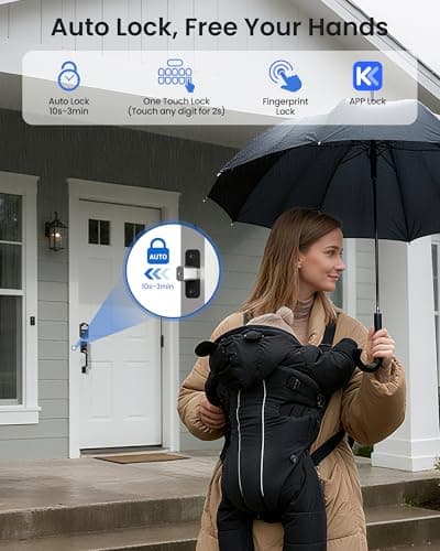 TEEHO TE012W-H WiFi Keypad Door Lock with Handle Set, Fingerprint Smart Locks, Front Door Keyless Entry, APP Remote & Voice Control, Digital Deadbolt with 2 Keys, Auto-Lock, Easy Install, Matte Black - Thumbnail 6