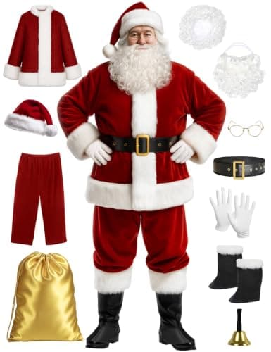 Ahititi Santa Claus Costume for Men Santa Suit Adults 11pcs Mens Deluxe Professional Christmas Clause Outfit Xmas Cosplay 3XL - Image 1