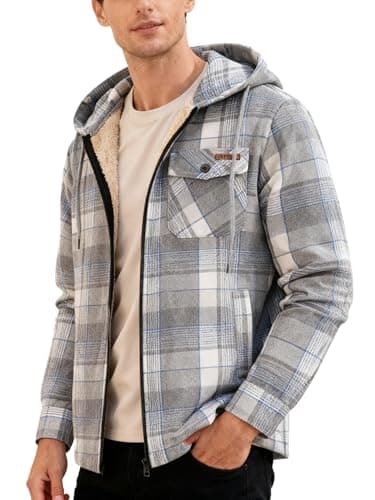 ZITY Men's Zipper Hoodies Flannel Shirt Jacket Plaid Cotton Hoodie Berber Lined Polyfill Insulated - Image 1