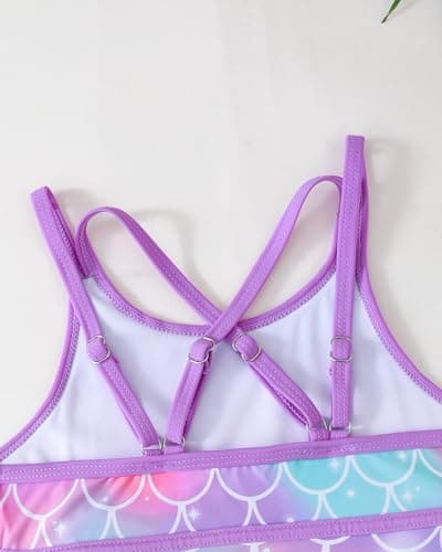 sweetabby Girls Swimsuit Toddler Bathing Suit Purple Mermaid Swimsuit Girl Cover Up Swim Dress with Shorts 2 Piece Tankini Set Kids Swimwear Size 6 7 - Thumbnail 5