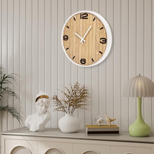 AXAORIRA Round Wall Clock Battery Operated, Modern Wooden Small Analog Clocks 12 Inch Silent Non-Ticking for Home, Office, Apartment, Living Room, Bathroom, Kitchen, Bedroom - Thumbnail 6