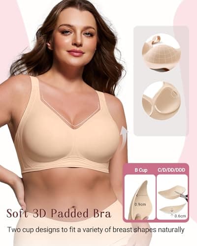As Fairy Supportive Wireless Bra Full Coverage Plus Size Bras for Women No Underwire Tshirt Bras for Custom Fit(Nude 38C) - Thumbnail 2