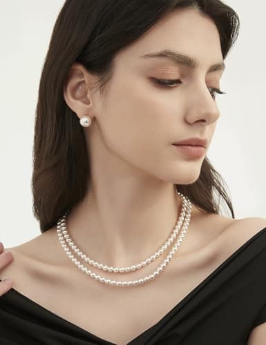 Mameloly Pearl Necklaces for Women Dainty 925 Sterling Silver 18K Gold Plated 6MM Simulated White Pearl Choker Necklace Strand for Her Engagement Wedding Birdal - Thumbnail 5