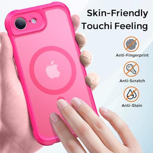 Thomo Magnetic for iPhone 17e Case/iPhone 16e Case, [Full Camera Protection] [Compatible with Magsafe] Military-Grade Shockproof, Anti-Fingerprint Translucent Matte Phone Case,Hot Pink - Thumbnail 6