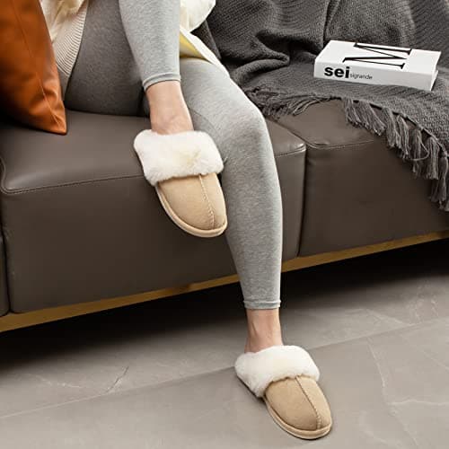 Parlovable Women's Memory Foam Slippers - Cloud-Like Comfort for Hard Floors, Ultra-Soft Machine Washable Indoor Outdoor House Shoes with Non-Slip Sole, Beige 5-6 - Thumbnail 6