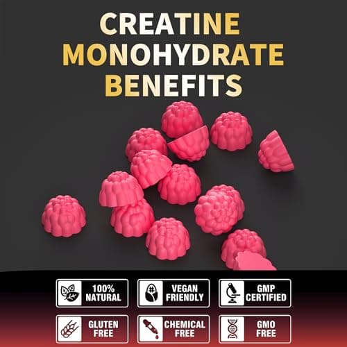 Creatine Monohydrate Gummies for Men & Women-5g of Creatine Monohydrate per Serving - Sugar Free,Vegan, Peach Flavor, 120 Count - Thumbnail 6