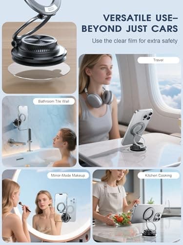 ETODBUWS Ultra-Thin Vacuum Magnetic Car Phone Holder for MagSafe[108+LBS Strongest Suction & 3000gf Strongest Magnetic],360°Adjustable Suction Cup Phone Mount for Car,Gym,Mirror,Men Women-Black - Thumbnail 4