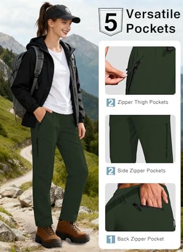 Hiking Pants Women Water Resistant UPF 50 Lightweight Quick Dry Cargo Travel Pants with 5 Zipper Pockets QYY25038 Army Green M - Thumbnail 3