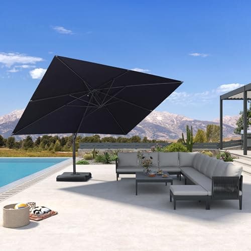 PURPLE LEAF 10' × 13' Patio Cantilever Umbrella Outdoor Rectangle Adjustable Offset Umbrellas with 360-degree Rotation and 8 Heavy Duty Metal Ribs for Garden Deck Pool Navy Blue