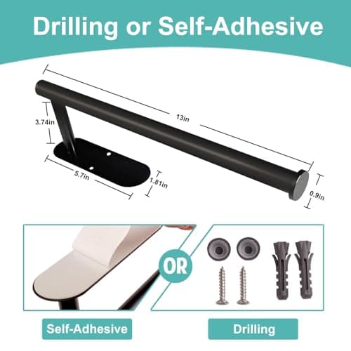 Yarmchahk Paper Towel Holder, Wall Mount or Self Adhesive, SUS304 Stainless Steel Black Paper Towel Holders for Cabinet, Counter, Kitchen, Bathroom, Rustproof and Waterproof, Black - Thumbnail 3